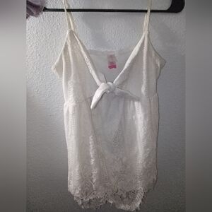 White Lace Tie-Front Tank Top By No Boundaries Size S